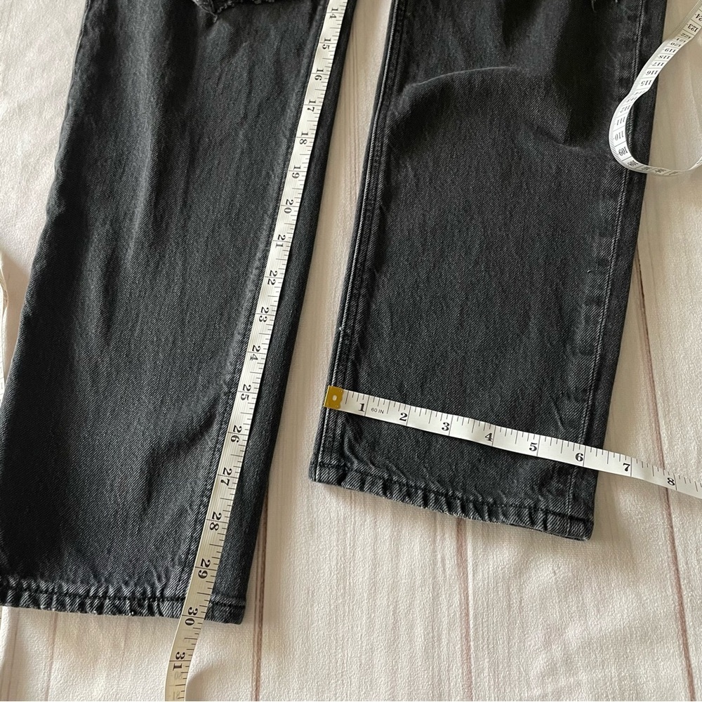 American Eagle Mom Jeans Women’s 6 Long 30” Inseam Black Ripped Straight Leg - Picture 14 of 15